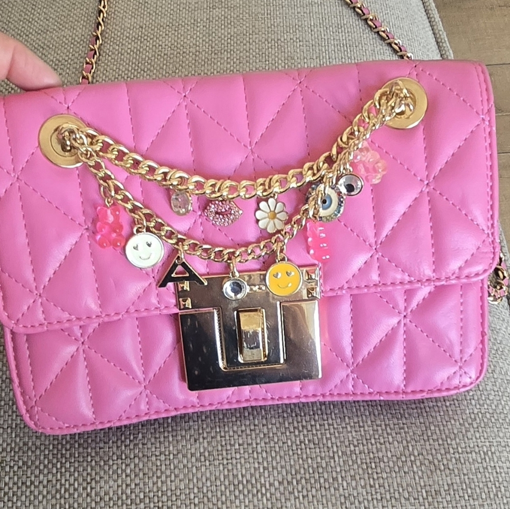 Aldo Pink Quilted Crossbody Bag with Gold Chain